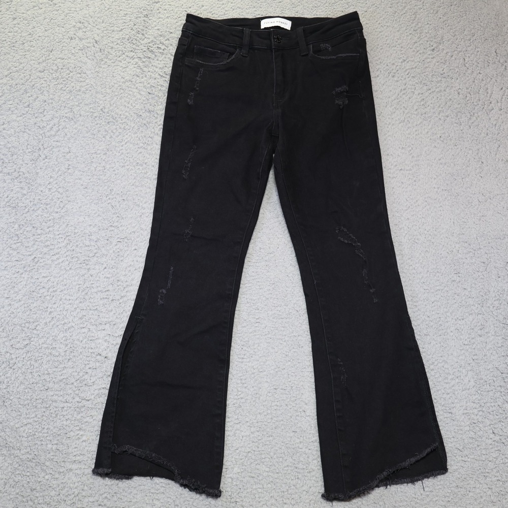 Flying Monkey Black Distressed Flare Jeans Raw Hem Side‎ Slit Y2268BK Size 26
